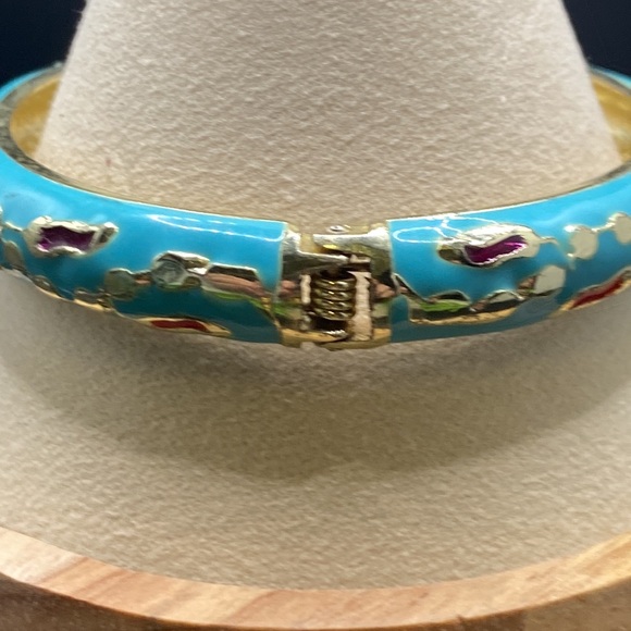 Vintage Jiu Long Xing Enamel Hinged Bracelet - Picture 2 of 7